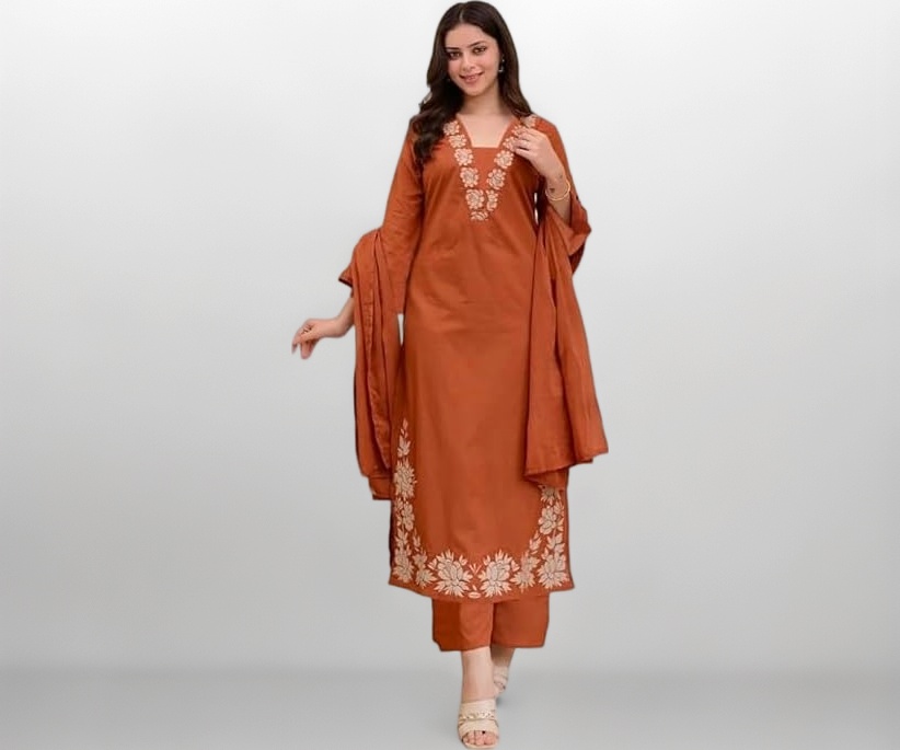 Klosia Women Solid Embroidery Kurta and pant set With Dupatta