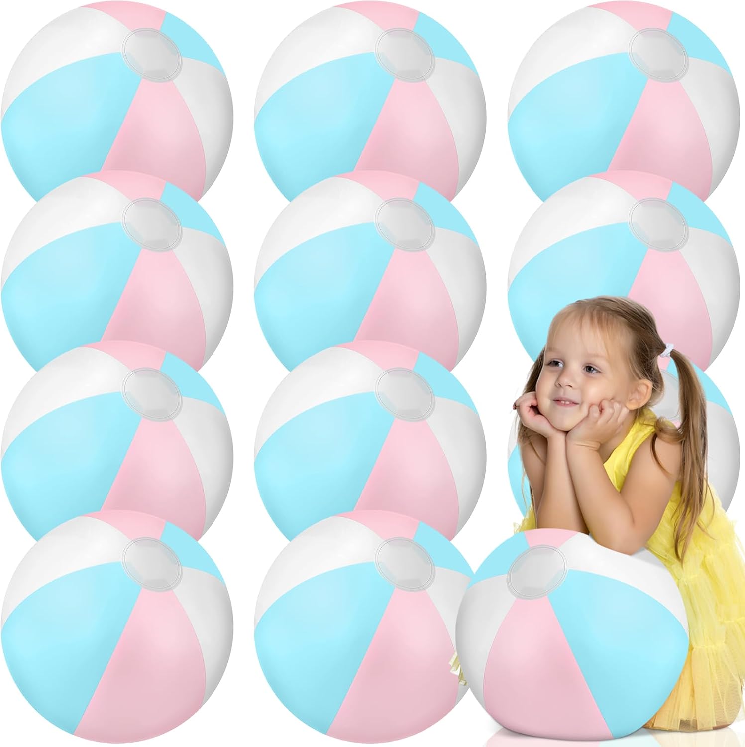 MiniInflat 12 Pcs 16" Inflatable Beach Balls Bulk Pastel Jumbo Macaron Rainbow Beach Balls Blow up Pool Game Toys for Kid Adult Summer Swimming Luau Hawaiian Party Decorations