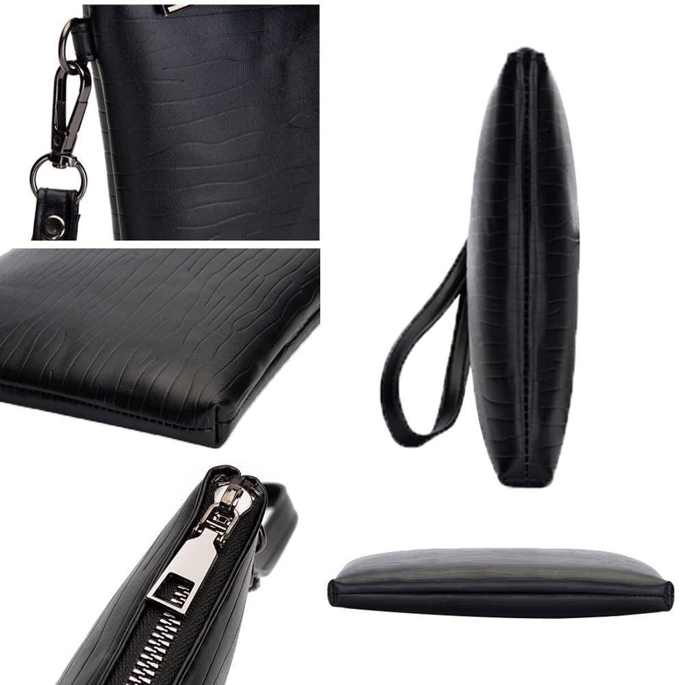 Pochette Morbida in Pelle Elegante Pochette con Cinturino da Polso per Uomo Borsa busta a mano per Lavoro, Affari, Viaggio, Casual
