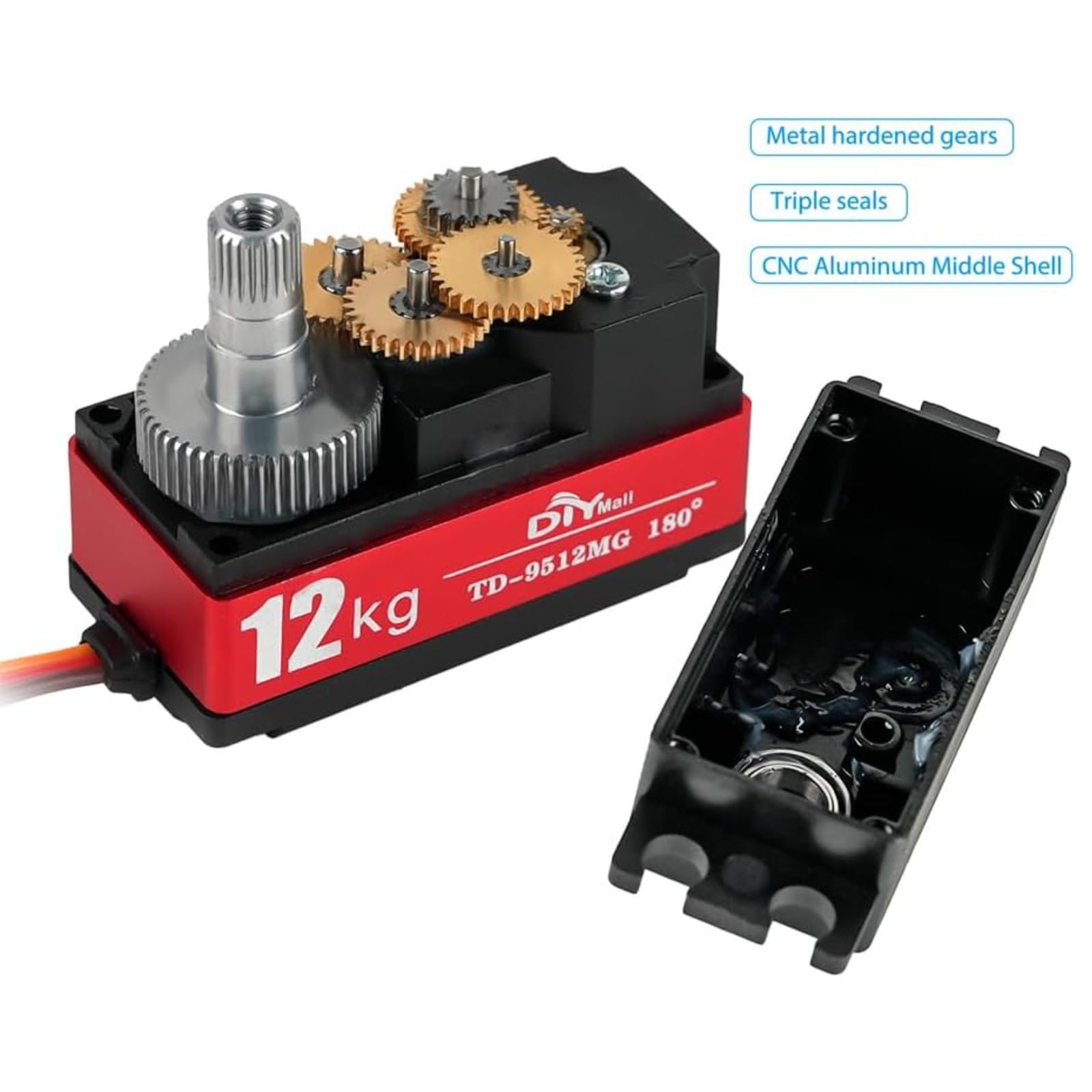 TD-9512MG - Servo digitale a basso profilo, trasmissione in metallo, coppia elevata, 4,8-7,4 V, per robot 1/10 1/8 RC Car (angolo di controllo 180 gradi)