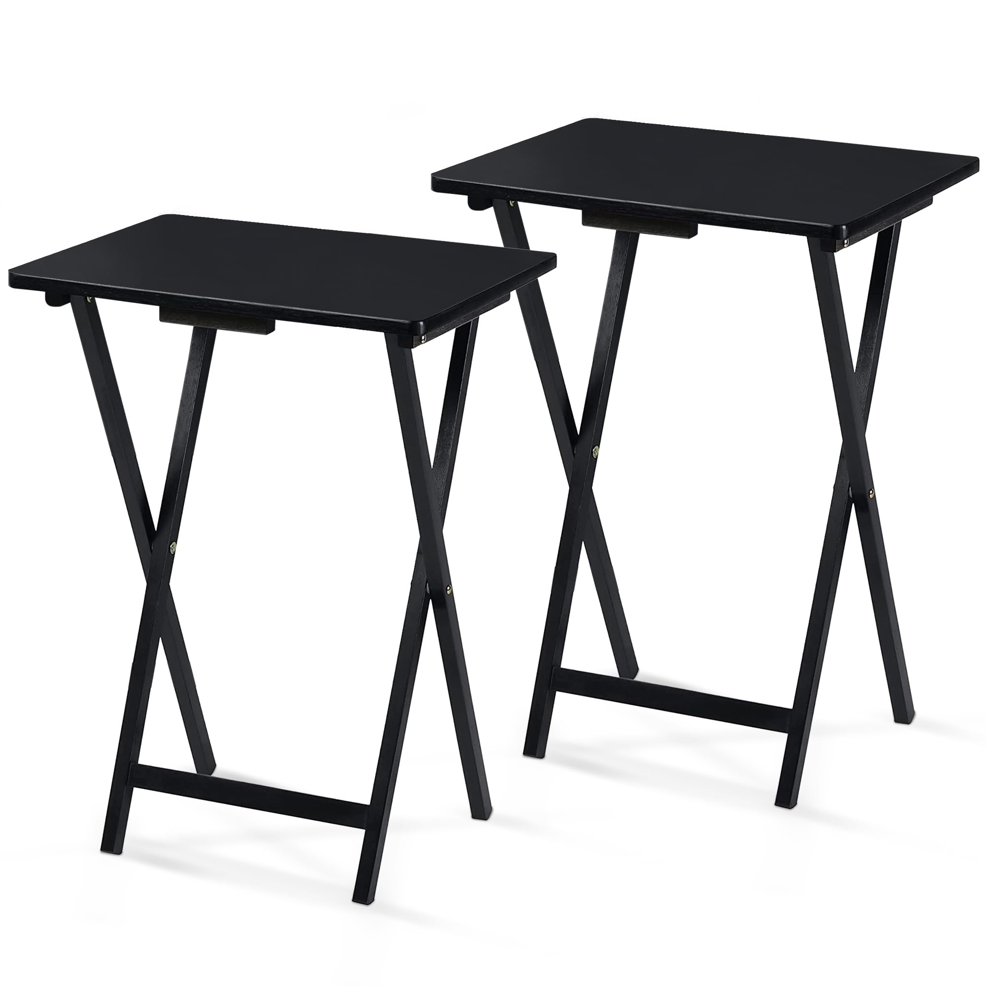 PJ Wood Folding TV Trays Set of 2, Solid Wood Foldable Snack Tables, Black
