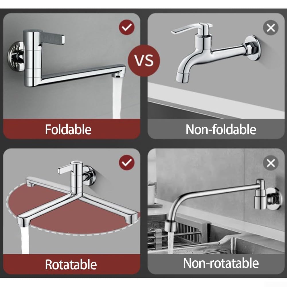 Rubinetto singolo girevole per acqua fredda, montaggio a parete, rubinetto da cucina 20 cm/25 cm, beccuccio esteso, in acciaio inox 304, per lavello, piscina, risparmio di spazio (25 cm)
