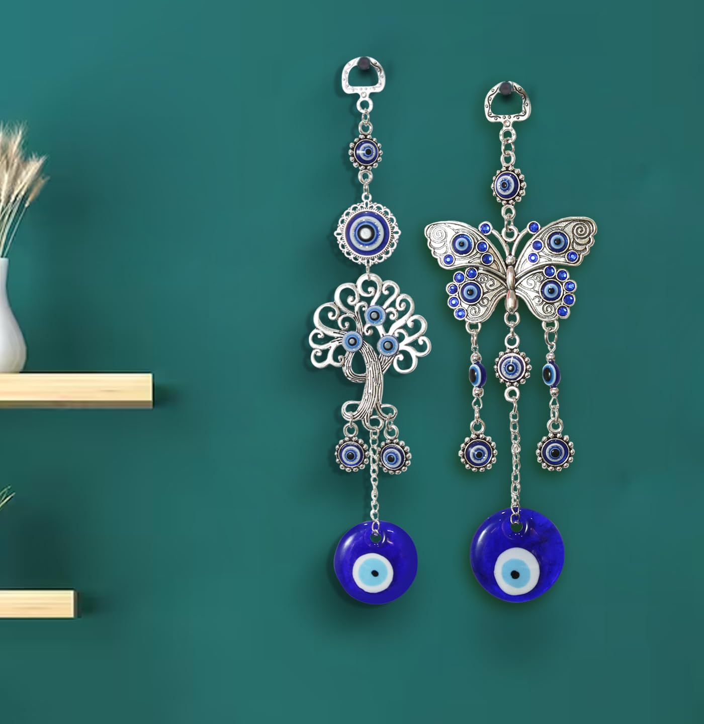 TIED RIBBONS Set of 2 Turkish Butterfly Tree of Life Blue Evil Eye Hanging for Home Entrance Wall Main Door Car Dashboard Pendant Ornament Office Charm for Growth and Protection Gift (10 inch) (B0D14VP99Y) Amazon Price History, Amazon Price Tracker