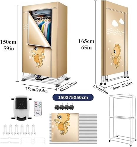 Miniatura 7 de Secador eléctrico plegable de ropa de 1500 W, secadora de ropa térmica portátil de 1500 W, temporizador ajustable de 240 minutos, gran capacidad de