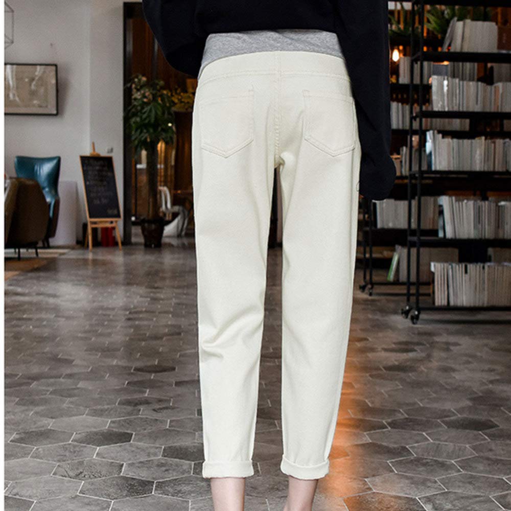 Pantaloni Da Donna Incinta Indossano Jeans Sezione Sottile Marea Madre Leggings A Nove Punte Pantaloni Da Donna Incinta Primavera E Autunno,White-M