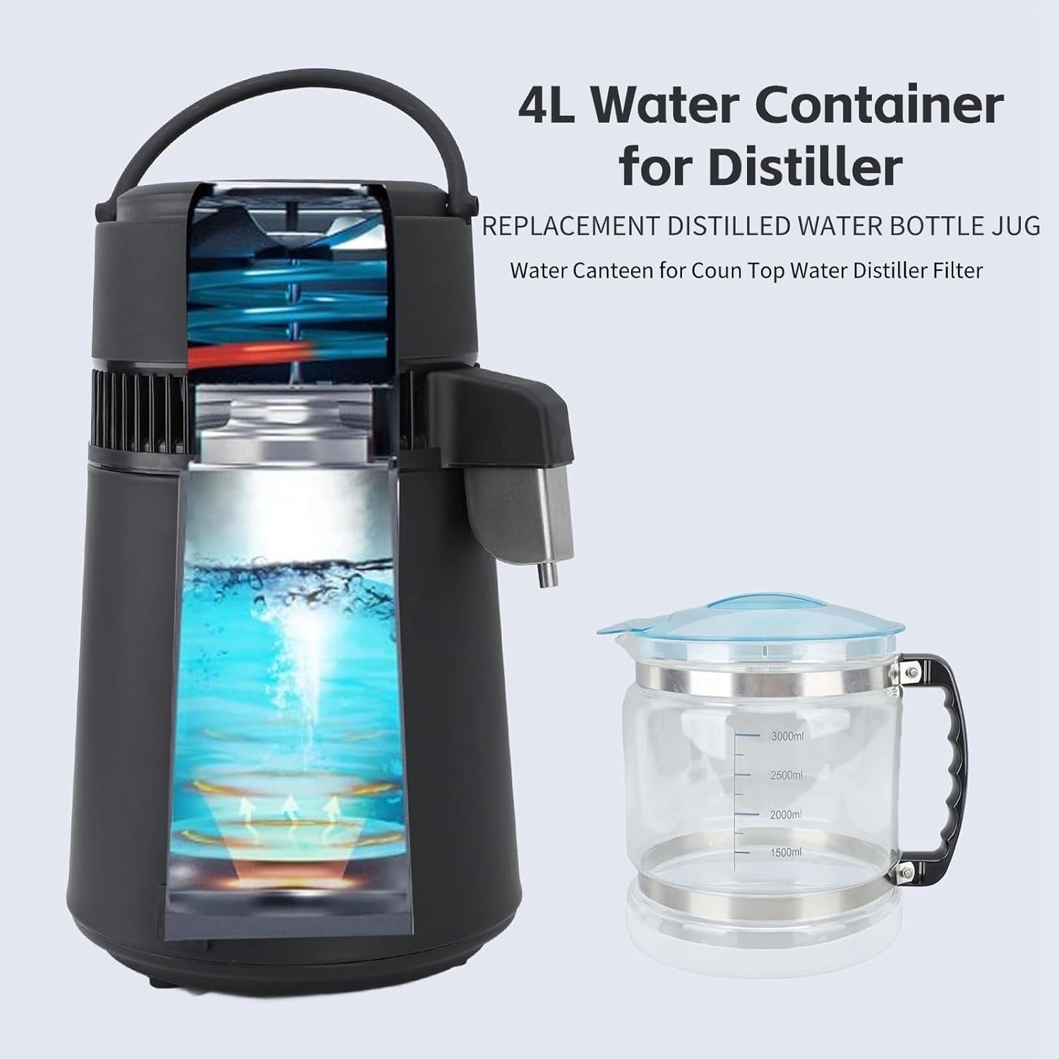 1 Gallon /4L Water Container for Distiller, Replacement Distilled Water Bottle Jug Water Carafe Portable Plastic Gallon Pot Water Canteen for Coun for Top Water Distiller Filter