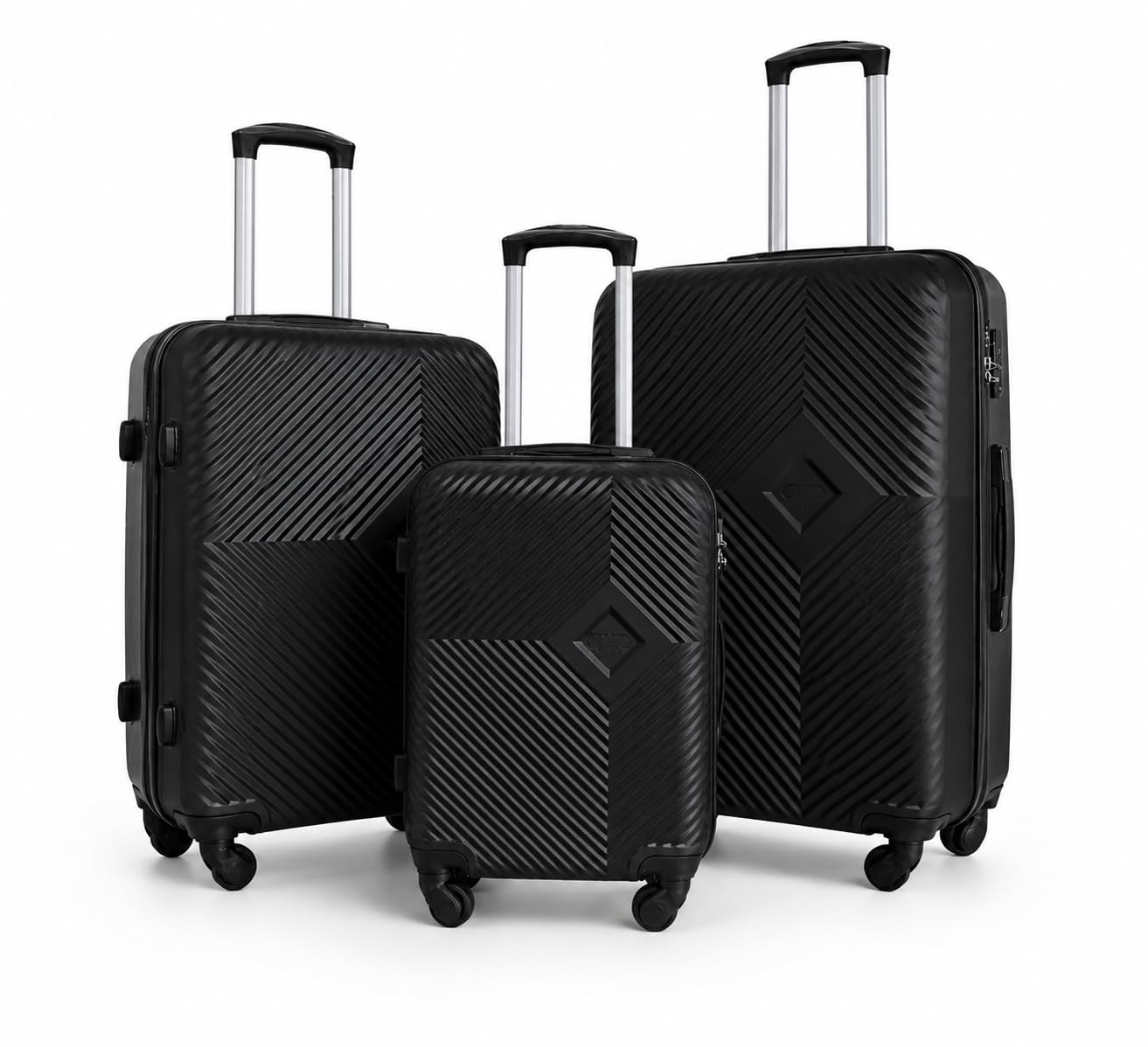Set Valigie Rigide 3 Pezzi ABS Nero – Trolley Cabina 20”, Media 24”, Grande 28” – Ruote 360°, Lucchetto TSA, Manico Telescopico – Leggere, Resistenti, Valigie Viaggio