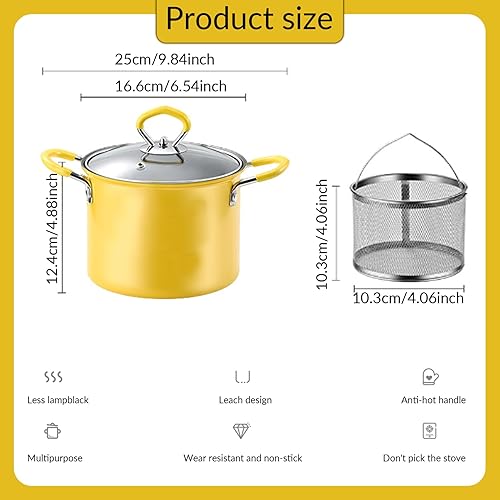 Miniatura 3 de Freidora para bebés pequeña Olla para freír de acero inoxidable de 2 litros con canasta, tapa y mango de silicona antiquemaduras, olla japonesa