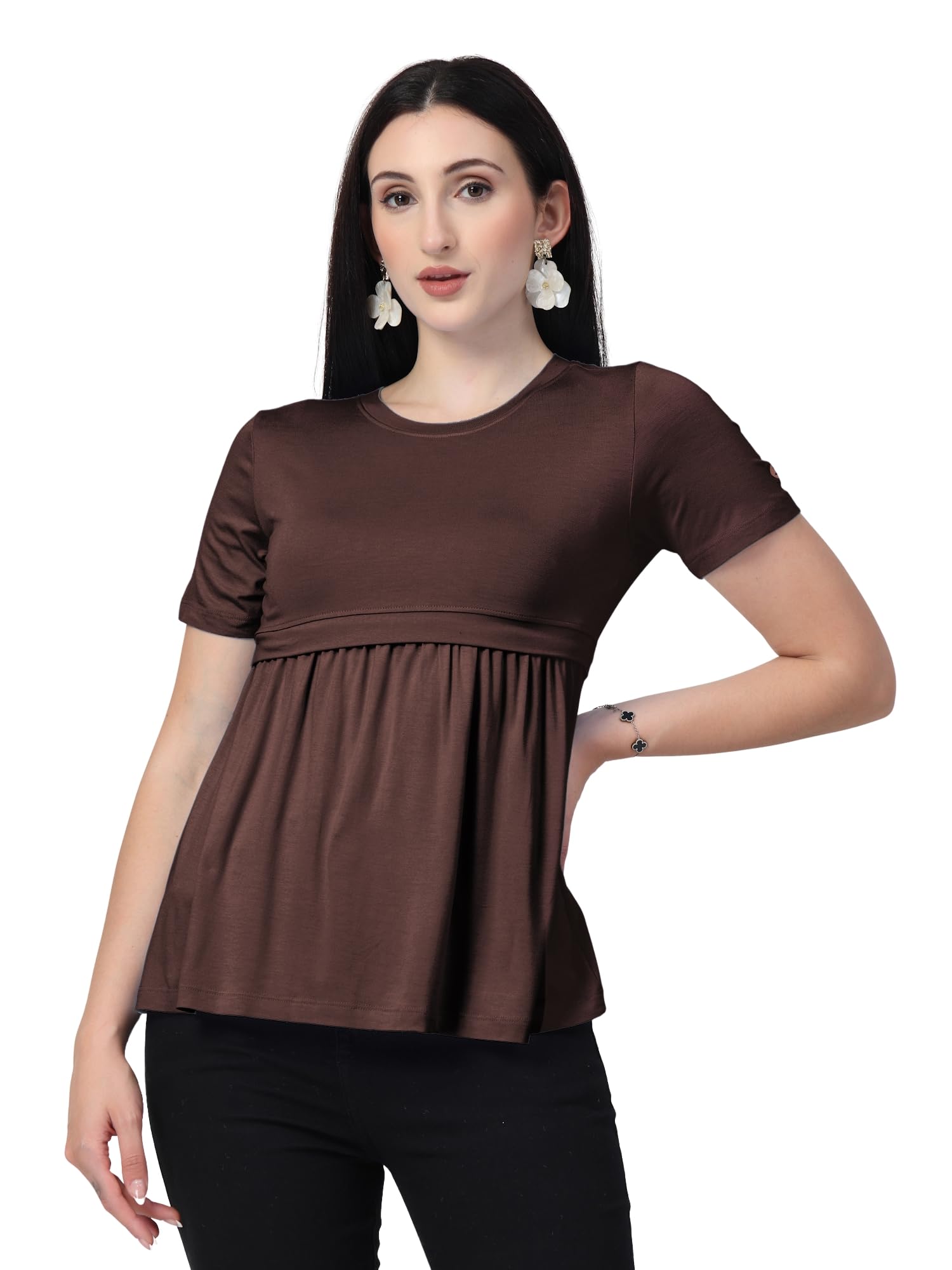 zelena Maternity Zipless Feeding Top | Stretchable Nursing Wear with Gathered Front | Pregnancy & Postpartum Zipless Maternity Loungewear-picture-22