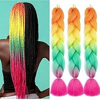Vista 43 de Xiaofeng Extensiones de cabello trenzado para mujer, 3 paquetes de 100g/paquete (3.53 oz/paquete), 24 pulgadas, alta temperatura, ombré, pelo