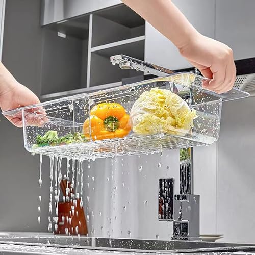 Colander Drain Basket,Vegoran Over The Sink Colander Strainer Basket,Collapsible Colander Fruits And Vegetables Drain Basket Adjustable Strainer Sink Washing Basket (Pure White) #TOP2