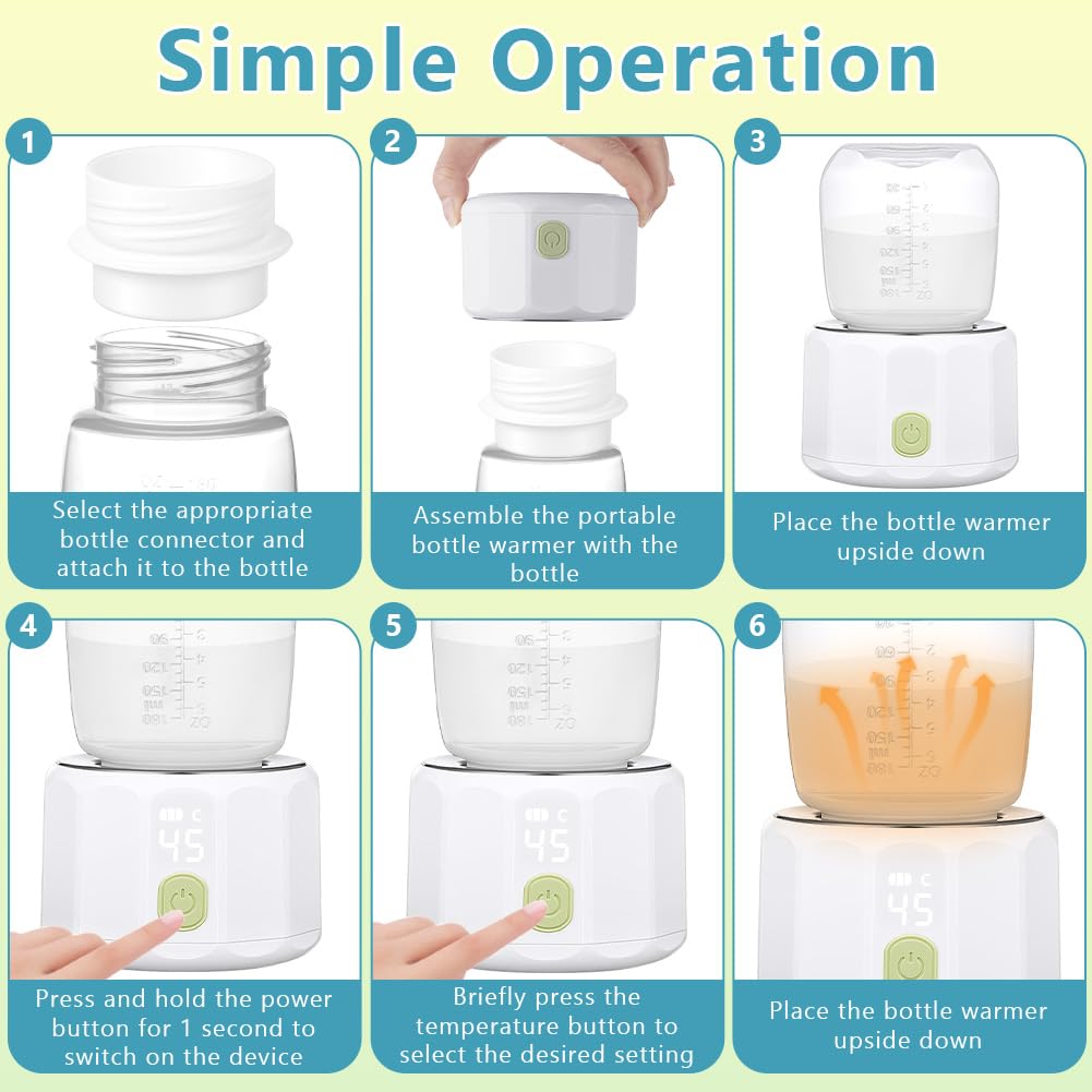Vicloon Flaschenwärmer, Scaldalatte Portatile Rapido in 3 Minuti con 4 Temperature Selezionabili, Scaldabiberon Ricaricabile, a Prova di Perdite, Latte Artificiale, Acqua