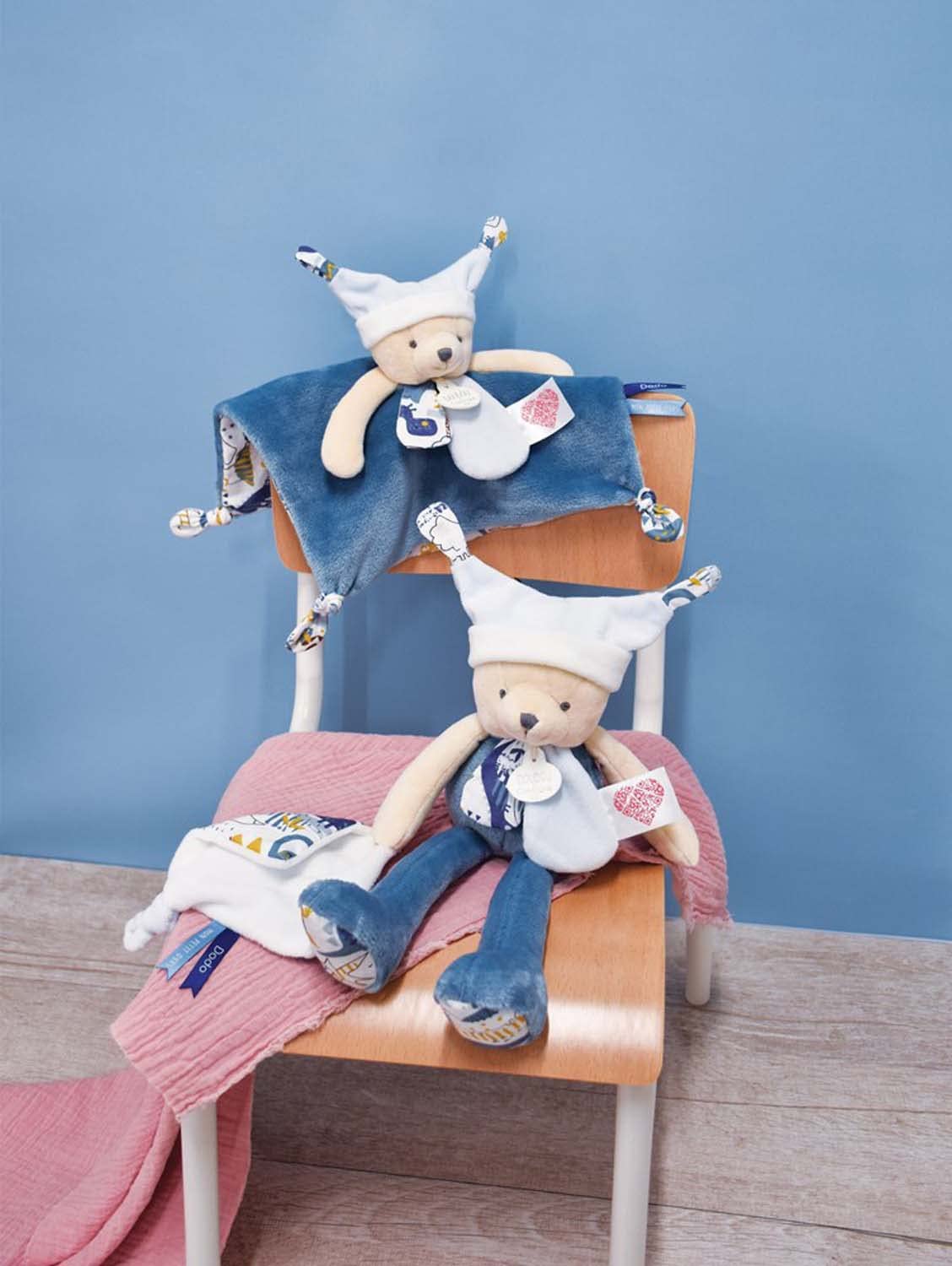 Doudou et Compagnie - Les Petits Futés DC4059 Cuddly Toy Bear Blue 25 cm Blue, 25 cm x 7 cm - Image 4