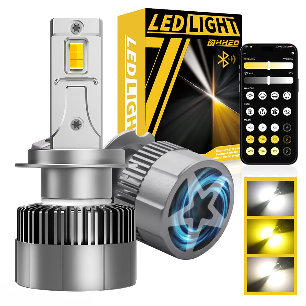 Lampadina LED H7, CANBUS Senza Errori H7 LED Controllo Tramite App Intelligente Luminosità&Temperatura di Colore 3000K–6500K 150W 800% Super Luminoso Connessione Bluetooth(2 Pz)