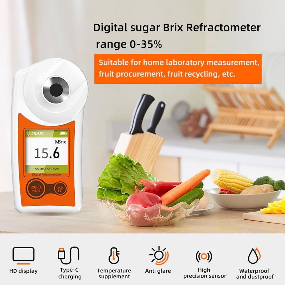 Medidor de Azúcar Medidor de Azúcar Fruta Pantalla Digital Portátil de Alta Precisión Índice de Refracción Instrumento de Detección de Azúcar Naranja