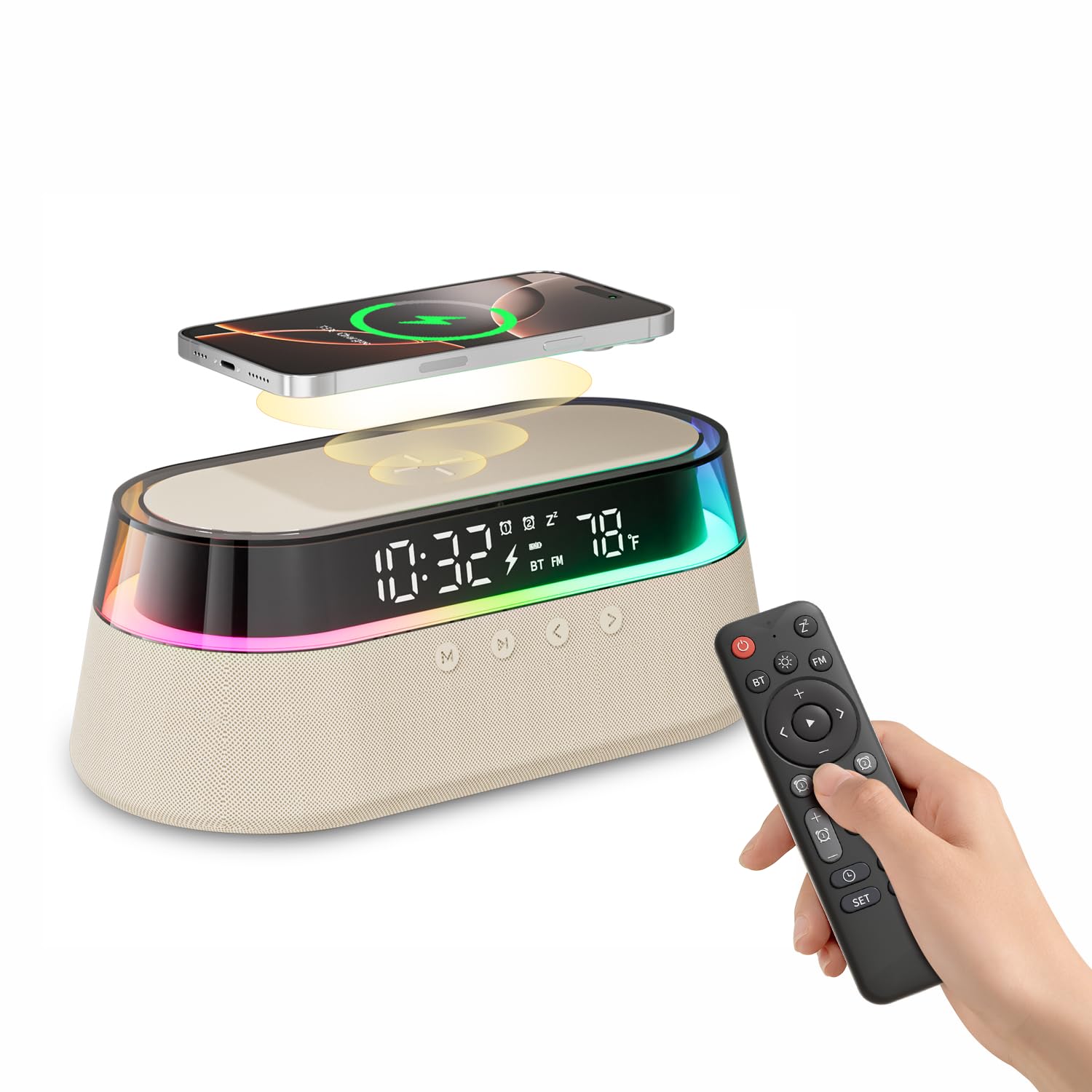 6-in-1 Bluetooth Speaker Alarm Clock with Remote, 123456