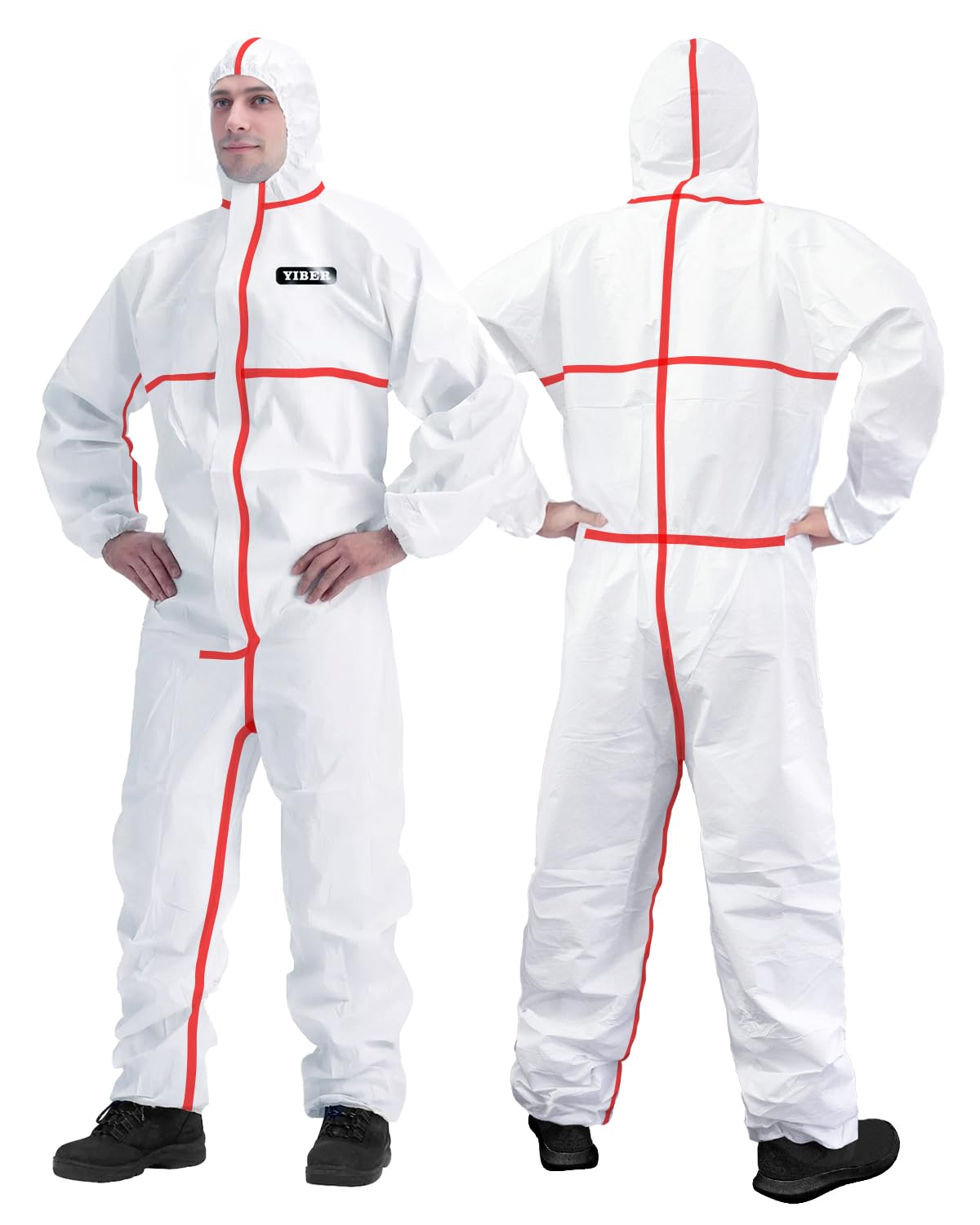 Hazmat Suit Disposable Coverall | Full Body Painters Suit in 7 Sizes with Multiple Specifications for Men & Women - Medium, With Red Seal Tape, 1