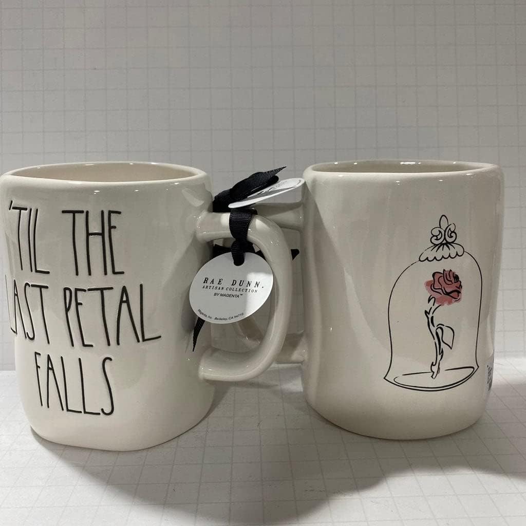 Rae Dunn TIL THE LAST PETAL FALLS Mug - Double sided - Ceramic - Dishwasher and Microwave Safe - 16 oz - Valentine's Day