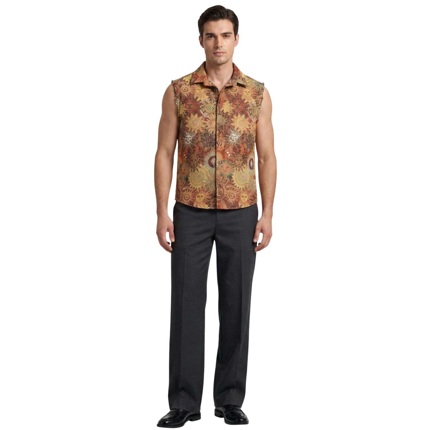 clazzey Solar Symphony Jacquard Vest for Men – Stylish Sleeveless Button-Up Shirt with Abstract Sun Motif, Textured Fashion Waistcoat for Casual Streetwear Looks 12837955-picture-39