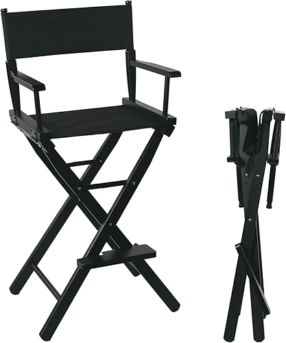 Tall Directors - Silla plegable de 46 pulgadas, silla de maquillaje negra para artistas de maquillaje, capacidad de 250 libras, madera dura maciza,