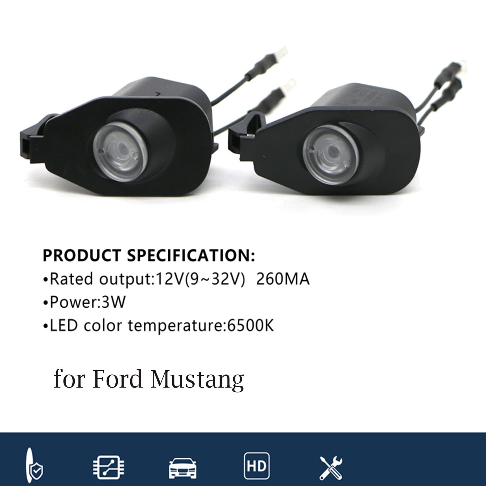 2Pcs Side Mirror Puddle Welcome Projector/Door/Floor Light Accessories Logo View Replacement Compatible with Mustang 2013-2024 LED HD & Never Fading