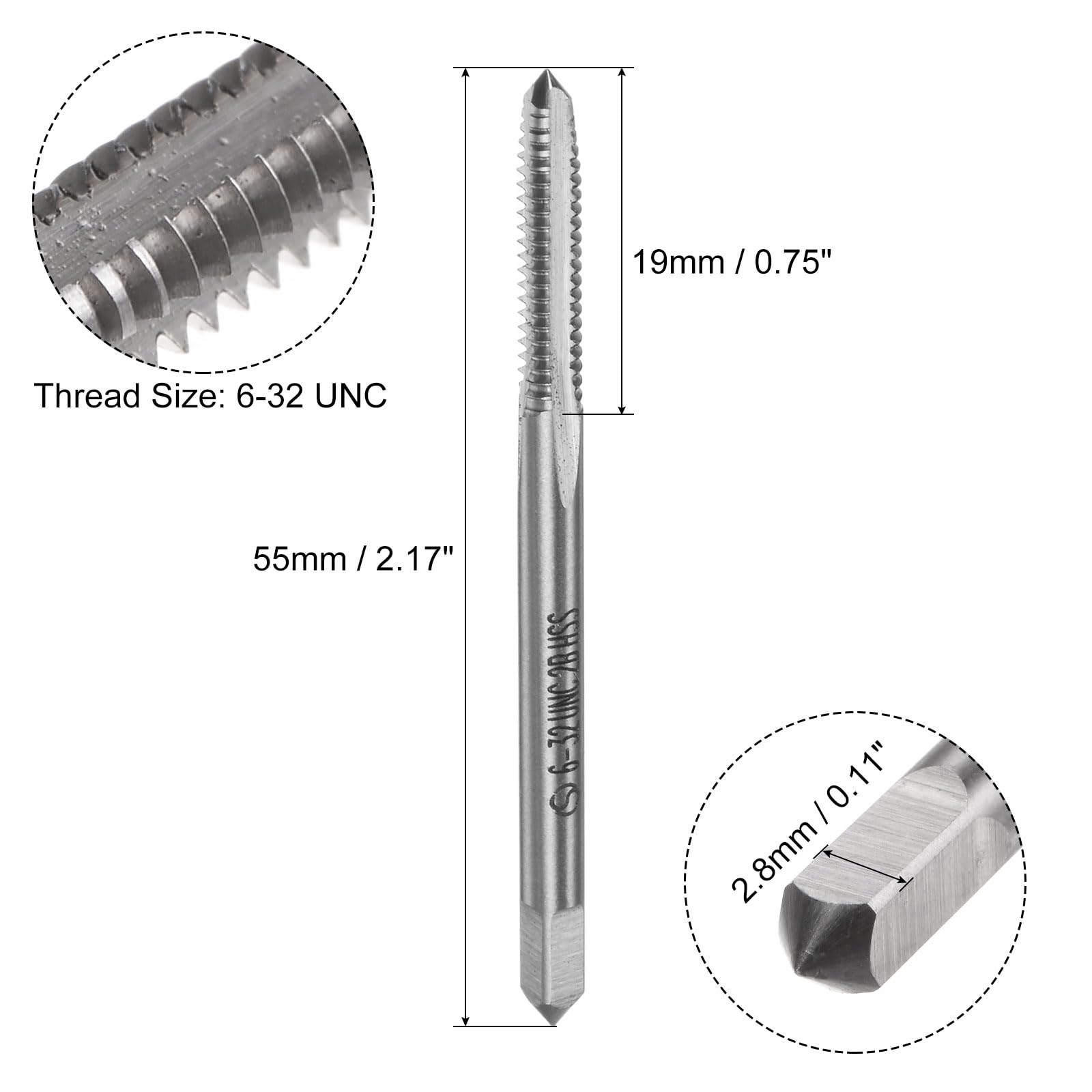 Tarauds à Spirale QUARKZMAN 2-56 UNC - 2 Pièces En HSS Pour Filetage Précision