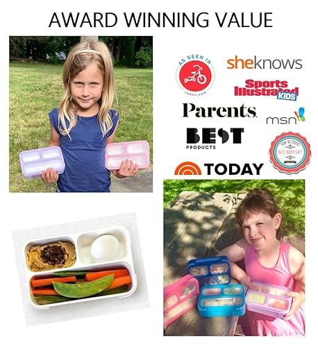 Kinsho Kids Snack Container - Mini Bento Lunch-Box, Small Leakproof Container Boxes For Toddlers Girls Snacks Lunches, 3 Compartment - School Daycare Portion Containers, Pink Purple Glitter Set Of 2 #TOP5