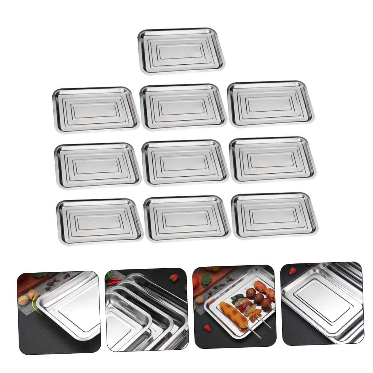 10 Pezzi Vassoio Piatti Per Antipasti Set Di Piatti Per Bambini Grandi Piatti Campeggio Per Barbecue, Snack, Cibo Merenda Acciaio Inossidabile Piastra Grill Piatto Fondo Banchetto