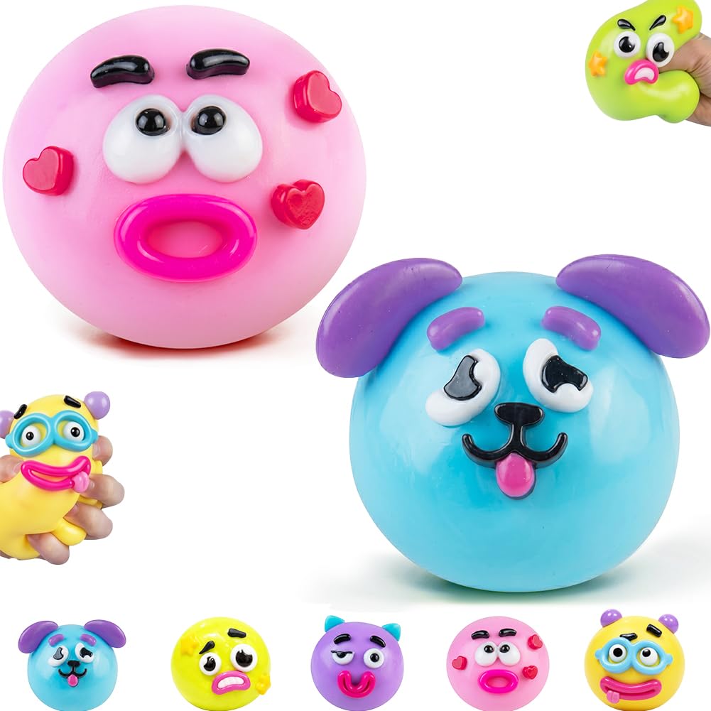 Smushers Fidget Toy,Interchangeable Faces Squishy Toys,TPR Stress Balls,Anxiety Relief Fidgets,Squishy Fidget Toys,Stress Toys,Party Bag Fillers for Kids, Fidget Toys (P+B)