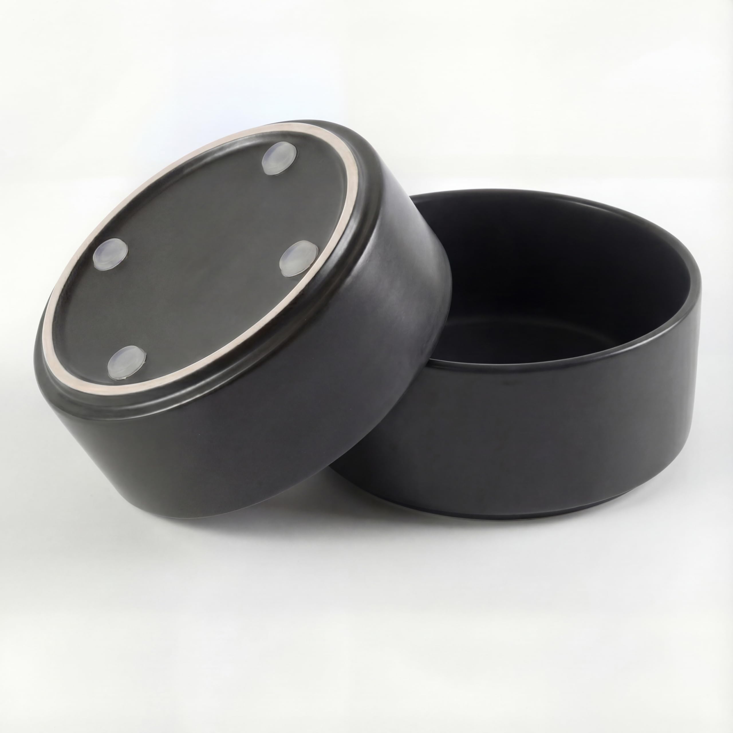 Ceramic Dog Bowl for Food and Water - Pet Feeder Bowl for Small Dogs and Cats - Heavy Ceramic Feeding Dish with Non Slip Base - Dishwasher & Microwave Safe - Set of 2 Bowls - 5Inch/1.4 Cups - Black