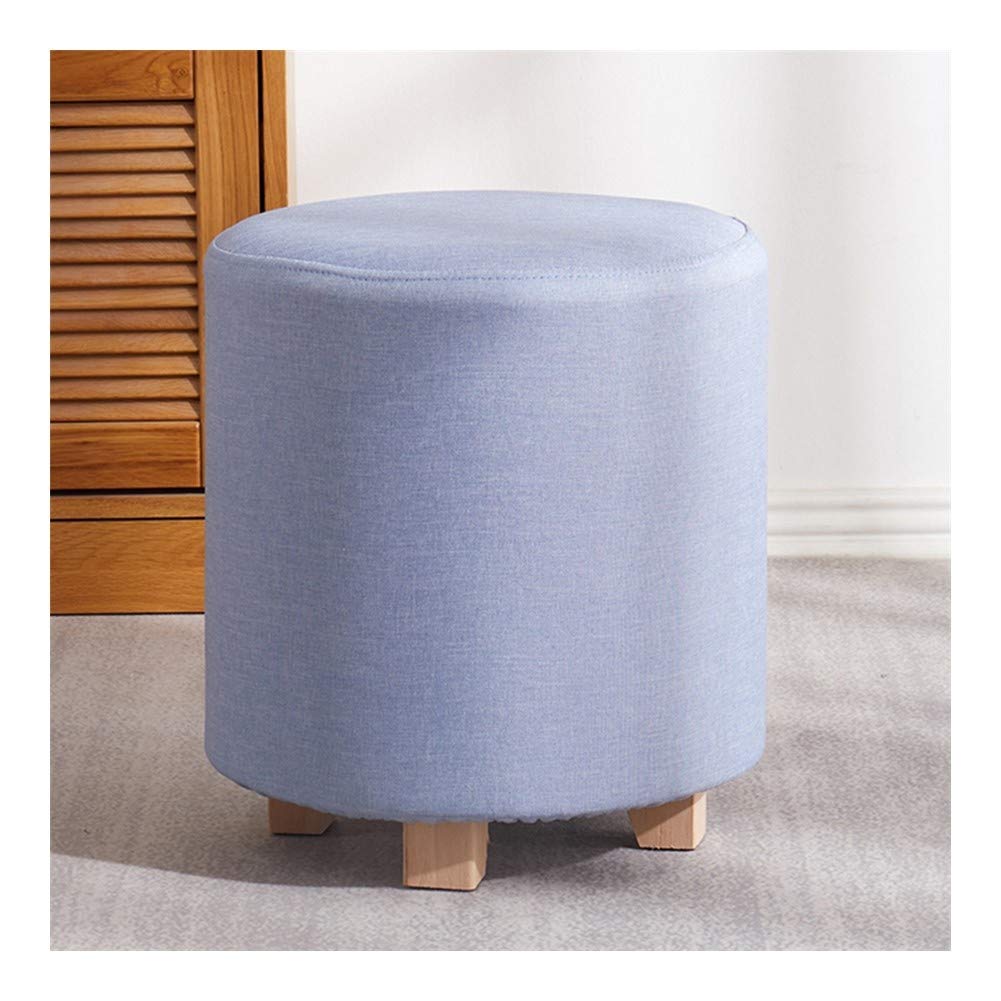 Repose-pieds rond en bois massif et tissu | Pouf salon 2 tailles