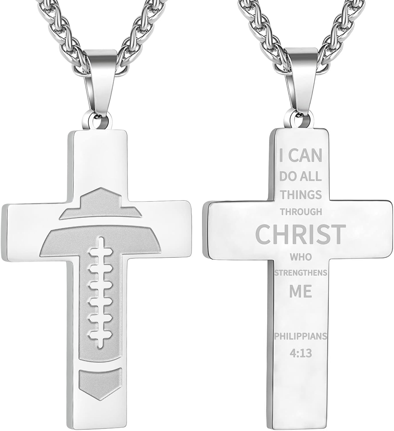 Football Cross Necklace for Kids Men Teen Boys Boyfriend Husband, Inspirational Bible Verse Religious Christian Gift