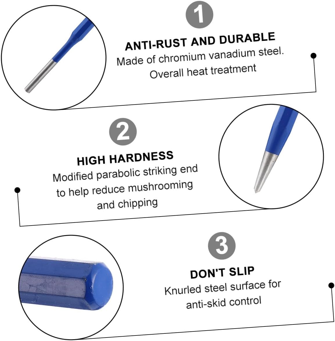OSALADI 5pcs Cylindrical Pin Punch for Woodworking and Drilling Chromium Vanadium Resistant Modified Parabolic Striking End for Precision