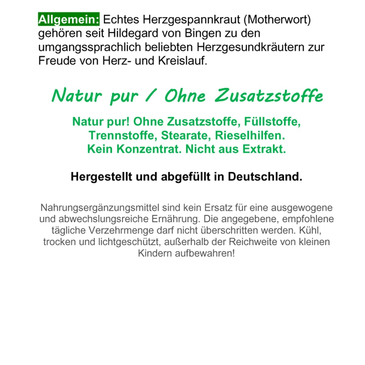 Herzgespannkraut 360 Kapseln echtes HERZGESPANN Herz & Kreislauf - Motherwort Herz-Gesund-Kraut nach Hildegard von Bingen. 100% NATUR PUR. Ohne ZUSATZSTOFFE (3x 120 Kapseln). 26865-3