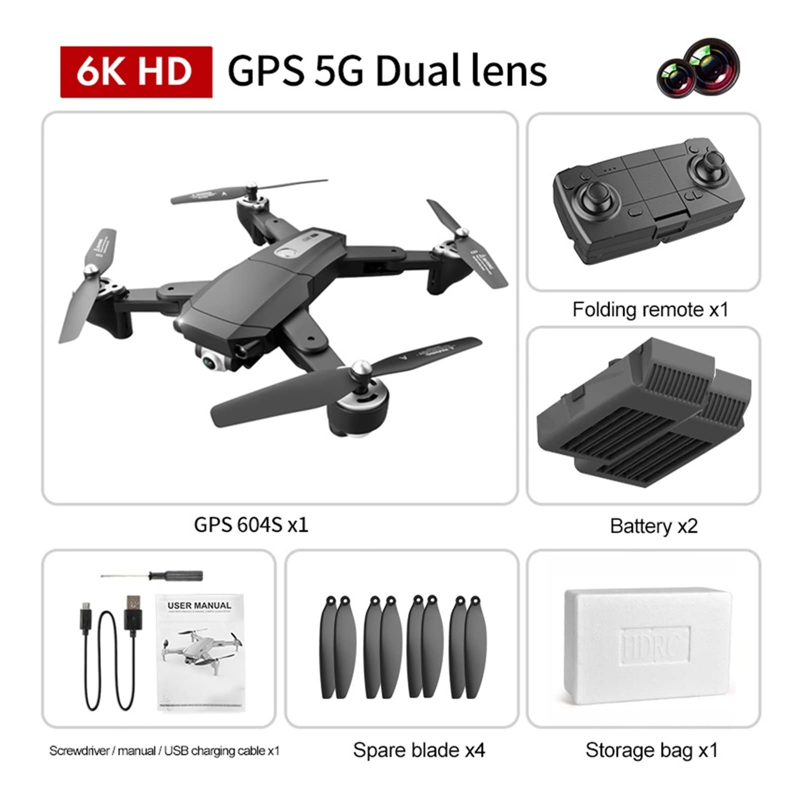 S604 PRO 6K Drone GPS 5G Wifi 4K Podwójna kamera o wysokiej rozdzielczości Silnik bezszczotkowy FPV Profesjonalne drony do fotografii lotniczej (Kolor: 6K 2B BOX)