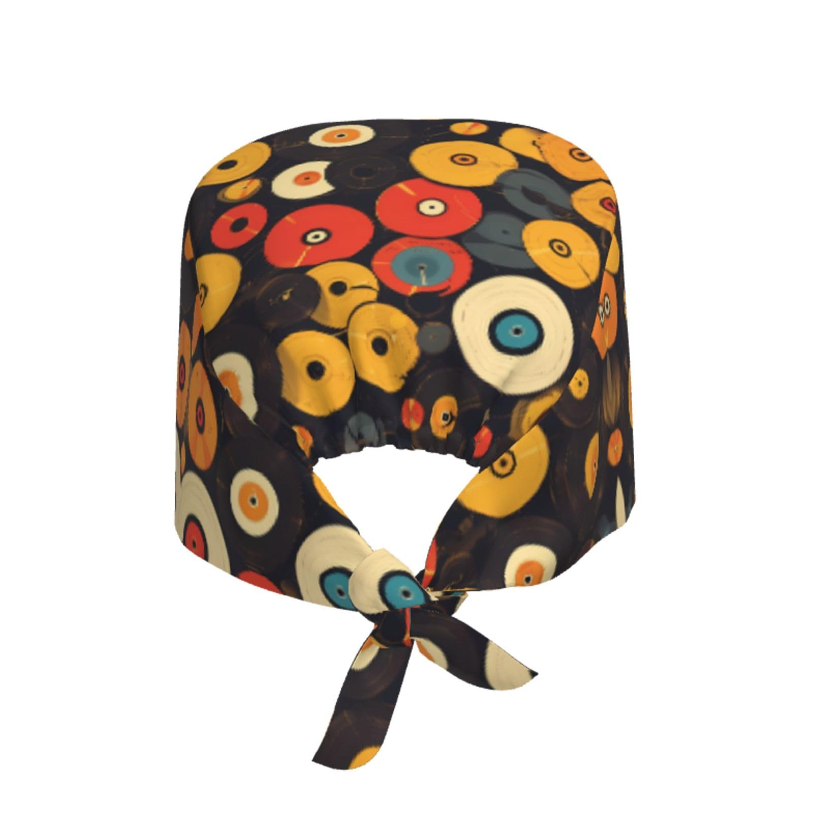 WZYWHJ Cleaning Working Cap Vintage Vinyl Record Printed - Chef Hat for Women & Men, Adjustable, Breathable Black