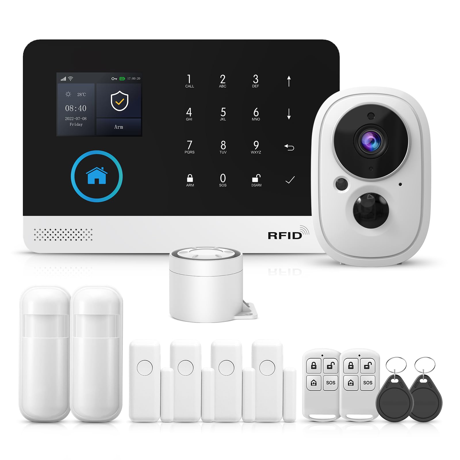 PGST Alarmas para Casa,Kits de Alarma de cámara de Seguridad inalámbrica con Sensor de Puerta y Ventana,Alertas de aplicación Tuya,Cargos mensuales gratuitos