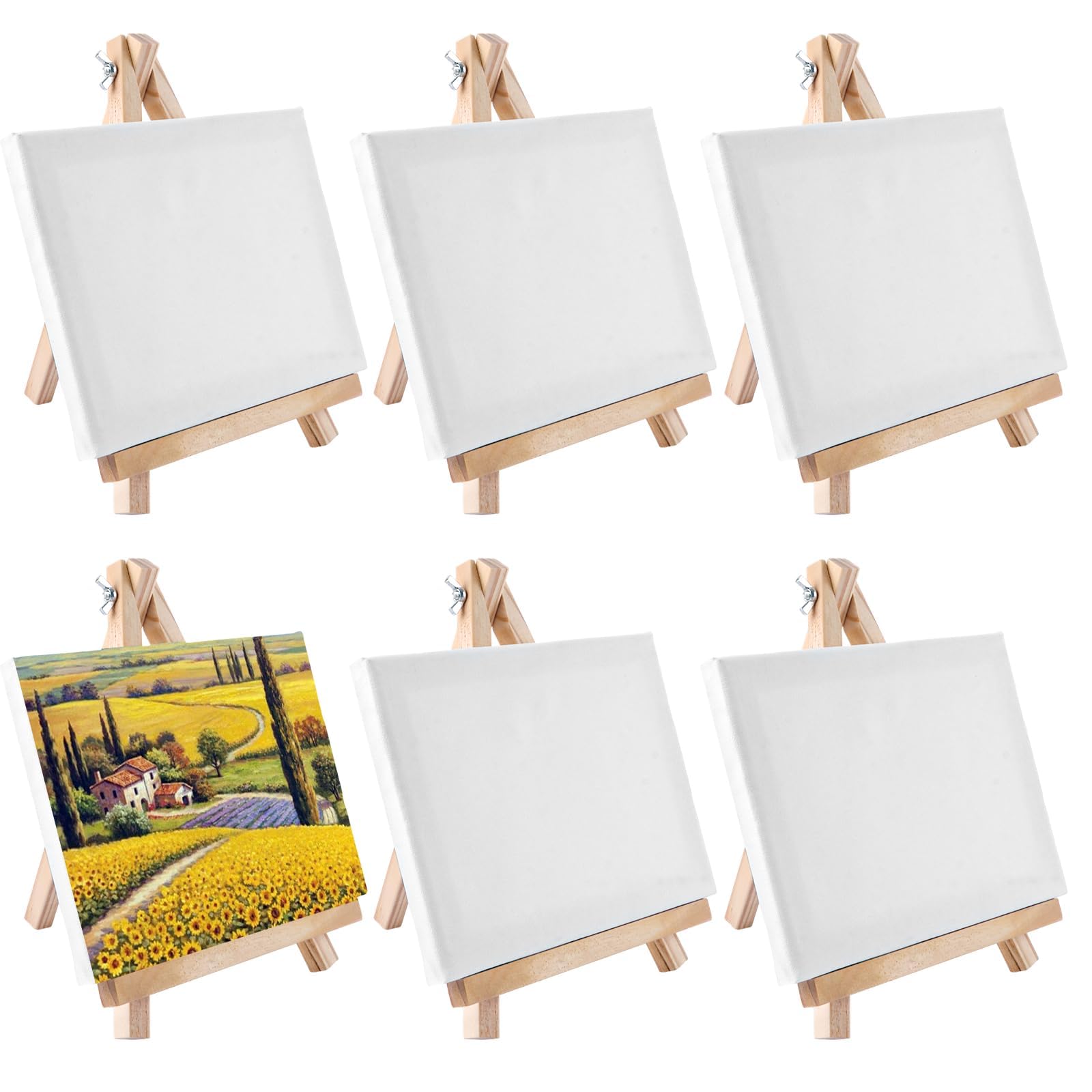 JMIATRY 6 tele con cavalletto, 15 x 20 cm, con cavalletto da 18 x 24 cm, piccole tele, da dipingere, per matrimoni, compleanni, battesimi, feste