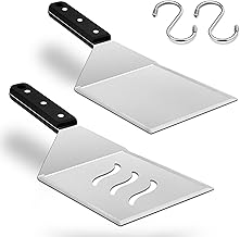 Metal Spatula Set, HaSteeL Heavy Duty Stainless Steel Large Griddle Spatula Tools, Hamburger Turner Pancake Flipper with ABS Handle for Teppanyaki Flat Top BBQ Cooking, Dishwasher Safe & 2 Hooks