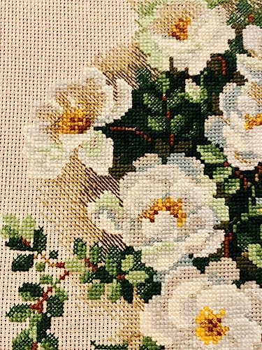 Image of RIOLIS - White Briar 1351, Floral Cross Stitch Kits 8.25 inchX11.75 inch, Cross Stitch Kits for Beginners & Advanced, Crossstitching Kits Adult, Counted Stitching Kits, Flowers Embroidery Kit