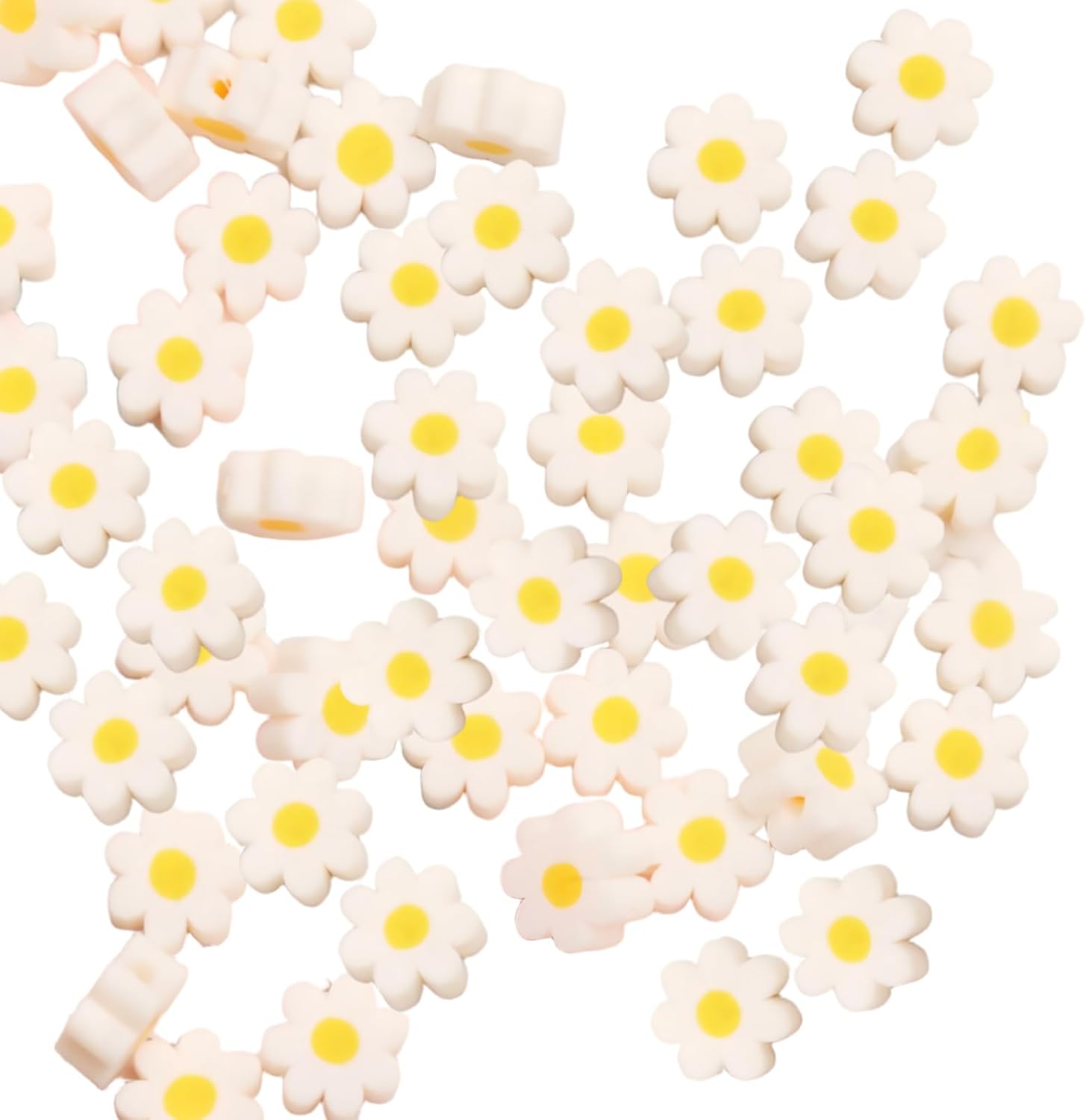 120Pcs Daisy Beads for Jewelry Making White Flower Shaped Glass Beads with Hole Small Beaded Floral Charms and Spacer Beads for Bracelets Necklace Earrings and DIY Crafts Accessories