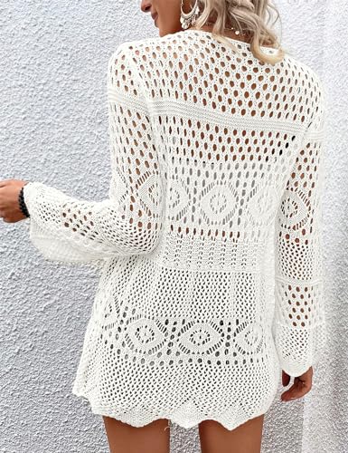 Women's Crochet Cardigan Light Weight Long Sleeve Tie Front Hollow Out Thin Cardigan4