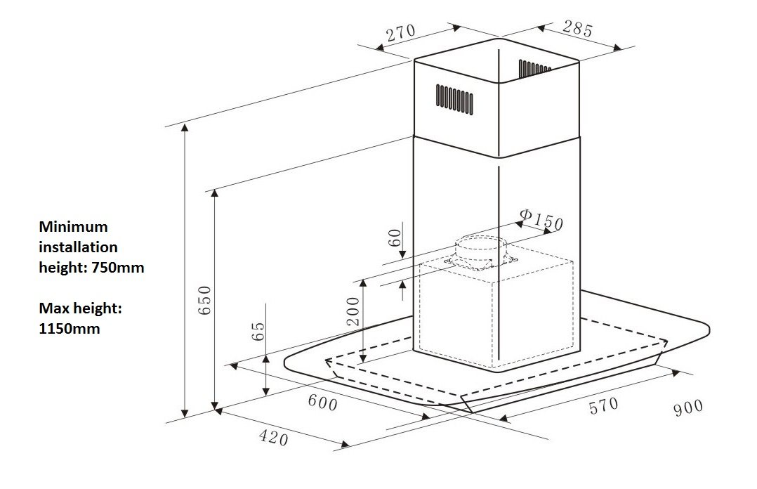 Buy Cookology FLID900BK 90cm Island Chimney Cooker Hood in Black