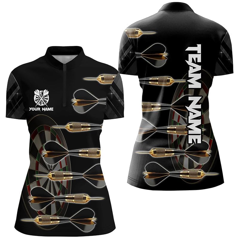 Personalisierte Gold-Schwarz Darts Pfeile 3D Gedruckte Herren & Damen Dartshirts Individuelle Einzigartige Dart Team Trikots T1539