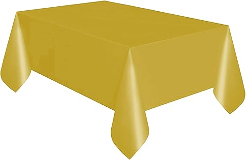 Mantel rectangular de plástico sólido dorado (54 x 108 pulgadas), 1 unidad, diseño elegante y calidad premium, ideal para fiestas, eventos y uso