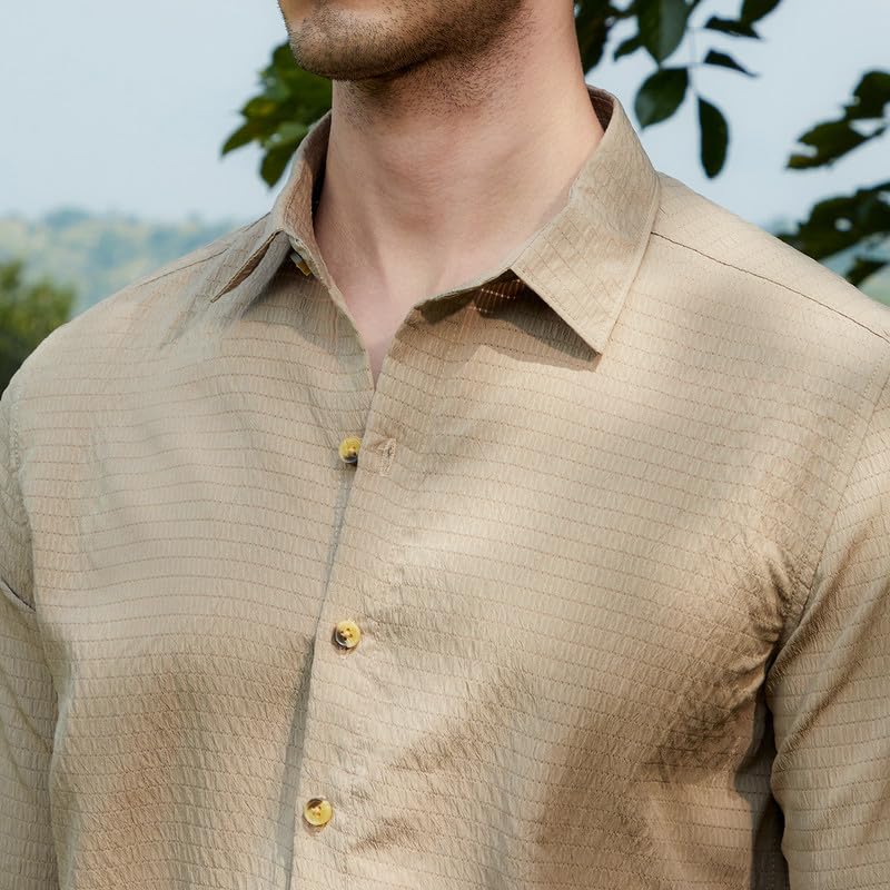 Image of CAHOOT Men's Olive Shirt Casual Wear | Shawl Collar | Long Sleeve | Button Closure | Shirt Crafted with Comfort Fit for Everyday Wear
