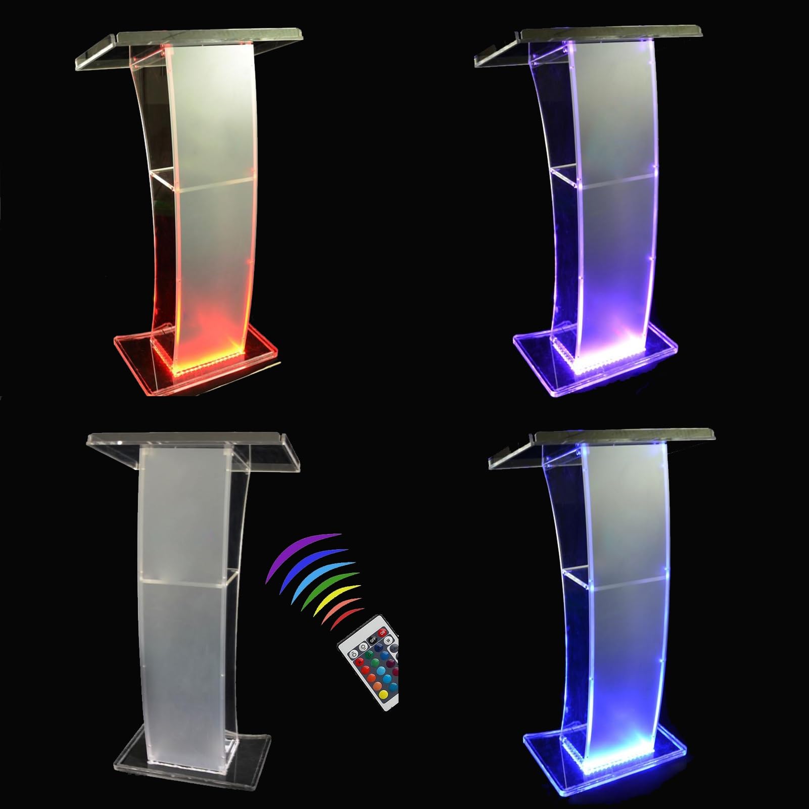 Podio Per Presentazioni in Acrilico Trasparente Da 43 ", Pulpito in Acrilico Personalizzato Con Luci Led a 7 Colori, Superficie Inclinata, Piastra Deflettrice E Ripiano, Leggio Portatile Con Logo