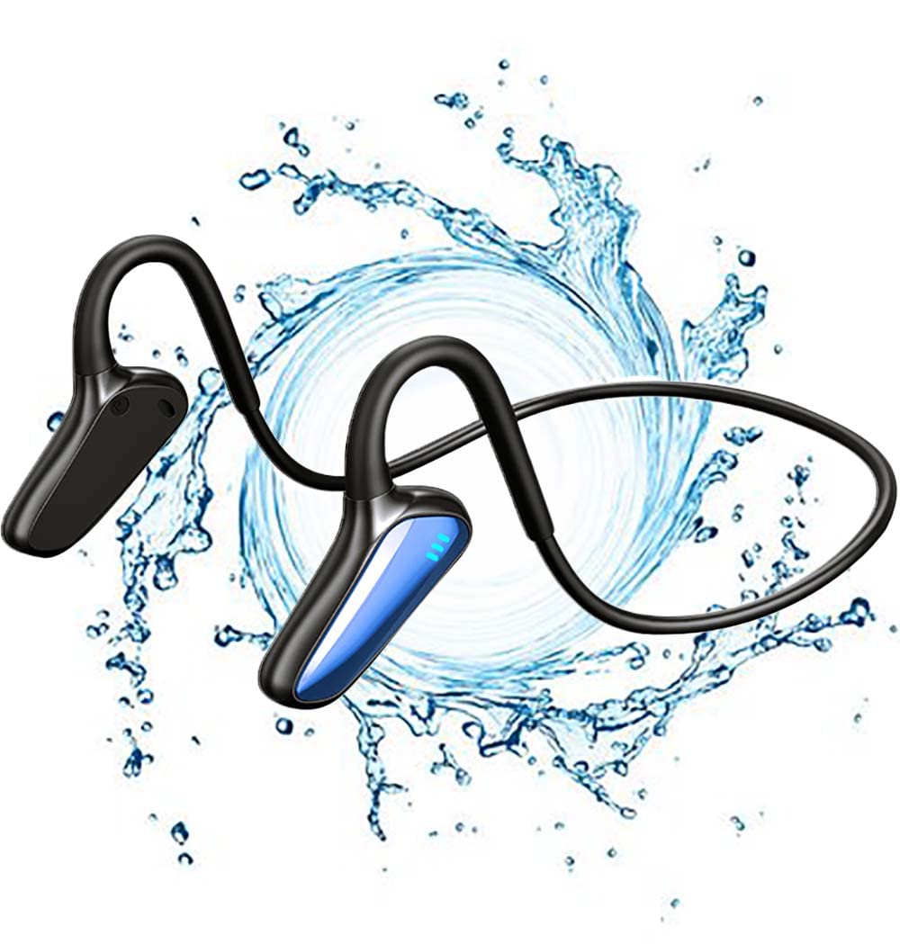 NIBEMINENT Bone Conduction Headphones,Wireless Waterproof Sports Earphones,Open-Ear Noise Cancelling Earphones With Mic for Sport Office Driving Cycling(Blue)