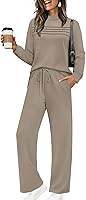 WIHOLL Women's 2 Piece Long Sleeve Lounge Set: Side Slit Top & Wide Leg Pants for Fall Travel Vacation Outfits S-3XL
