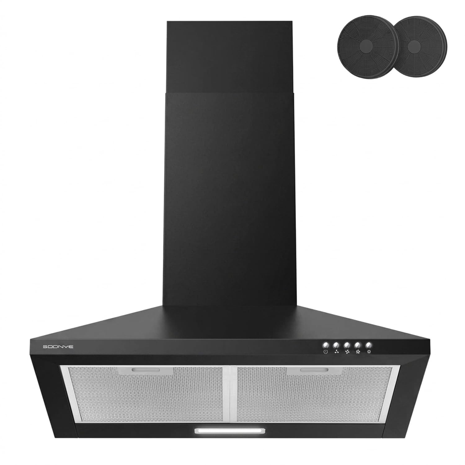Hotte Aspirante 60cm Classe A, Hotte Cuisine 350m³/h,Évacuation ou Recyclage,Filtre au Charbon Inclus,Hotte Murale,Noir